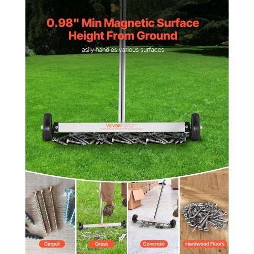 Magnetic Sweeper with Wheels, 17 inch, 10 lbs Load Capacity, Lightweight Magnetic Pickup Sweeper with Adjustable Handle, Pick Up Nails and Screws, Easy Cleanup for Garages, Roofing Projects