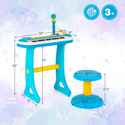 31-Key Kids Piano Keyboard Toy with Microphone and Multiple Sounds for Age 3+-Blue - Color: Blue