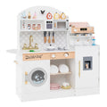 Kids Kitchen Set Wooden with Coffee Makers and Accessories-White - Color: White