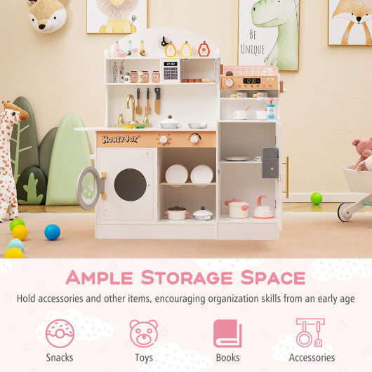 Kids Kitchen Set Wooden with Coffee Makers and Accessories-White - Color: White