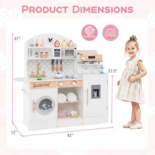 Kids Kitchen Set Wooden with Coffee Makers and Accessories-White - Color: White
