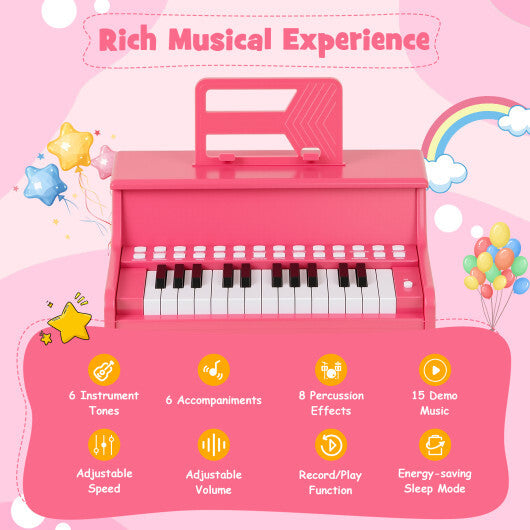 25 Keys Kids Piano Keyboard with Adjustable Speed and Teaching Mode-Pink - Color: Pink