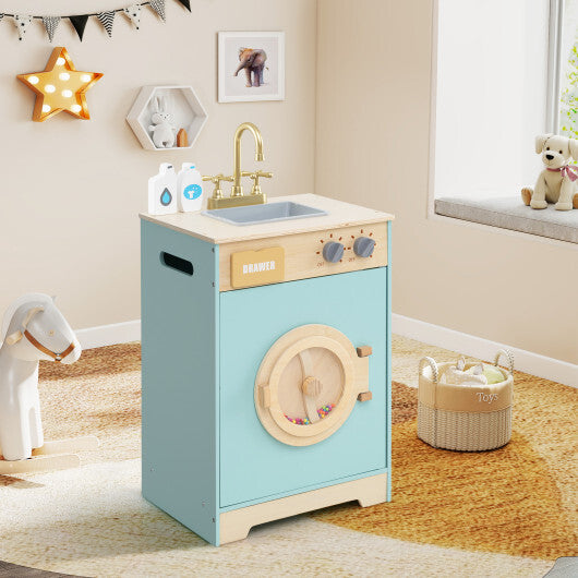 Kids Washer Playset Toy Washing Machine with Laundry Detergent-Blue - Color: Blue
