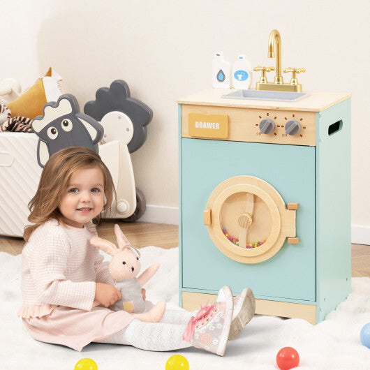 Kids Washer Playset Toy Washing Machine with Laundry Detergent-Blue - Color: Blue