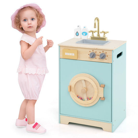 Kids Washer Playset Toy Washing Machine with Laundry Detergent-Blue - Color: Blue