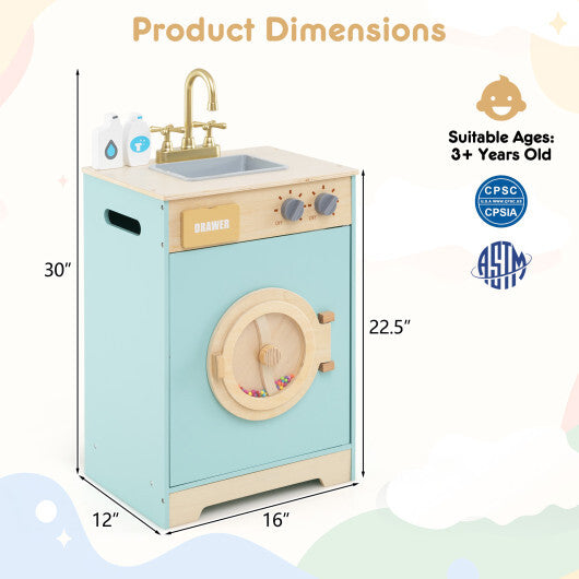 Kids Washer Playset Toy Washing Machine with Laundry Detergent-Blue - Color: Blue
