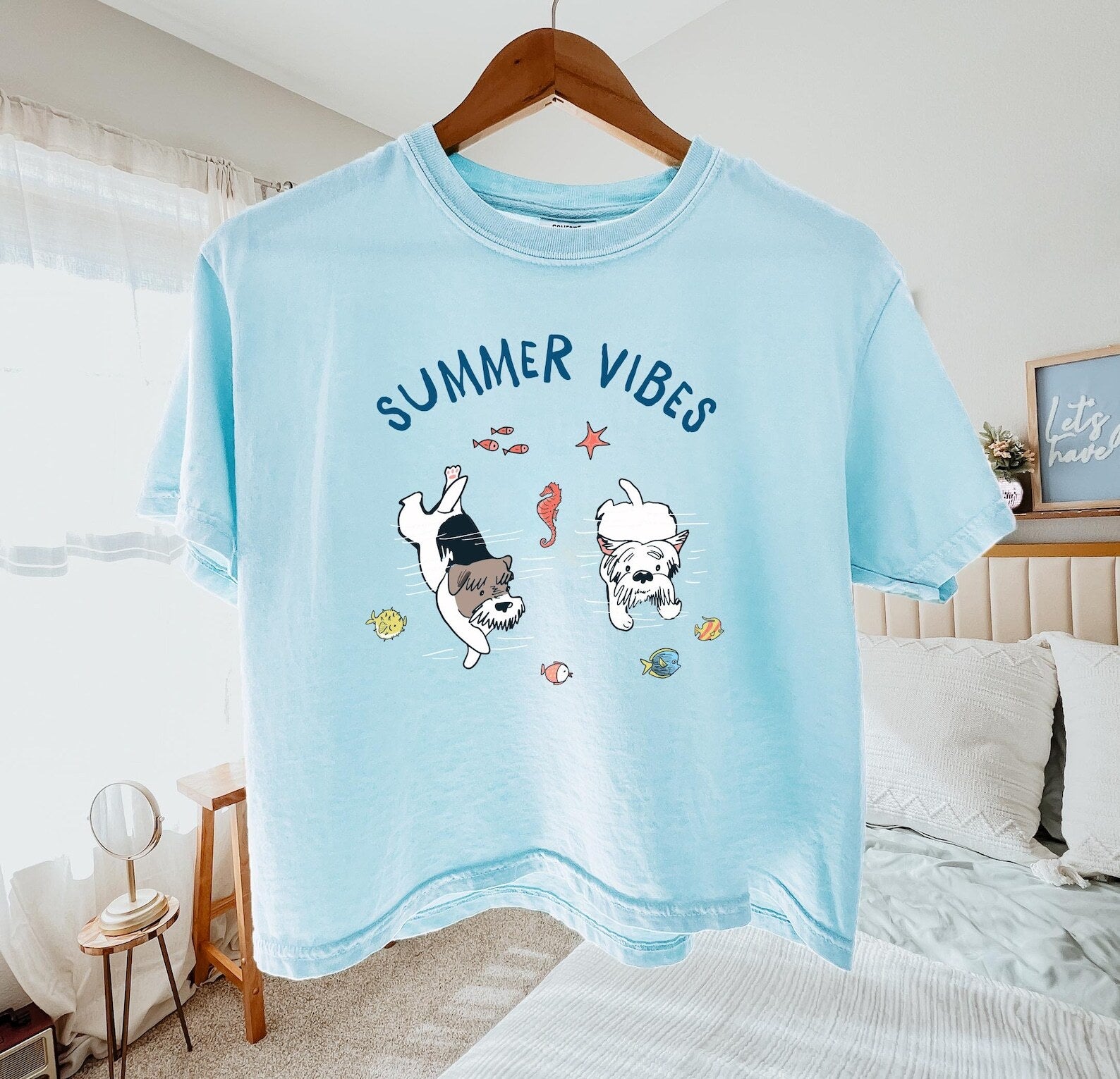 Summer Vibes Dogs Cropped Boxy T Shirt Beach Tshirt Gift Gifts T-shirt Ocean Shirt Comfort Colors Vacation Sea Tee