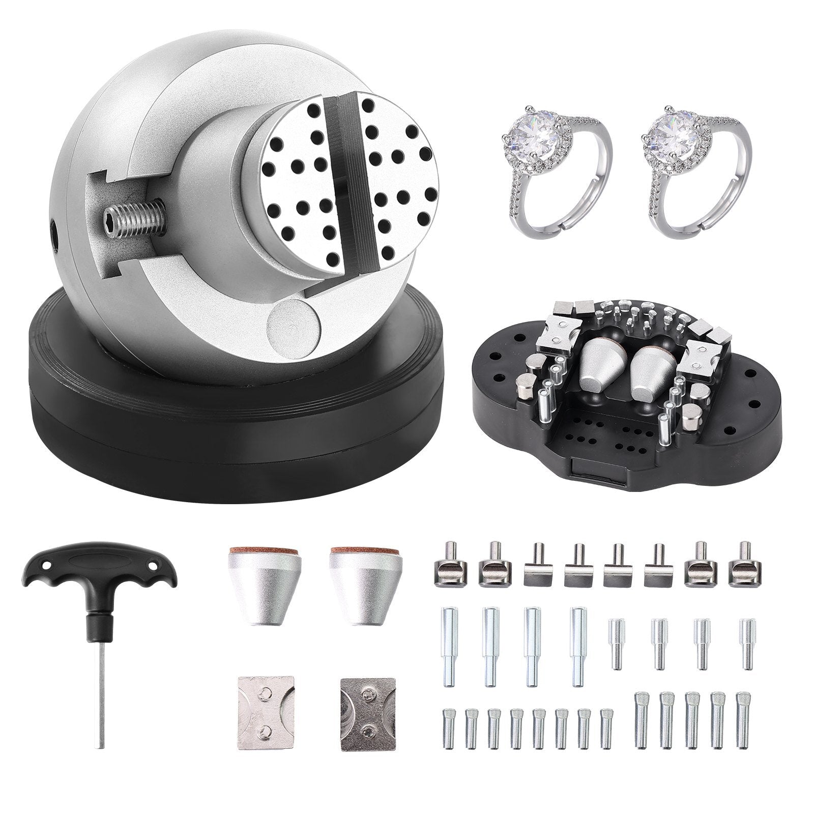 Ball Vise, 5" Engraving Setting Tool, 360 Rotation Engraving Block Vise, 35 PCS Attachment Jewelry Engraving Block Tools Standard Block for Gemstone Inlay and Small-Scale Engraving