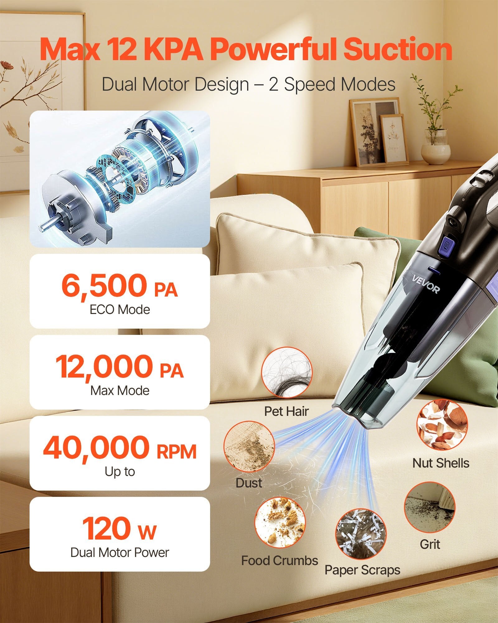 Handheld Vacuum, Portable Vacuum Cleaner Cordless with HEPA Filter and Brushes, Lightweight Hand Held Cleaner with Powerful Suction, for Car, Home, Office, Pet Hair