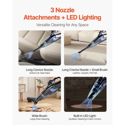 Handheld Vacuum, Portable Vacuum Cleaner Cordless with HEPA Filter and Brushes, Lightweight Hand Held Cleaner with Powerful Suction, for Car, Home, Office, Pet Hair
