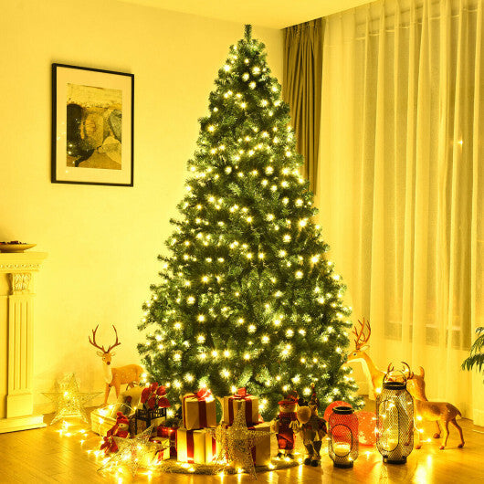 Costway 8Ft Pre-Lit Hinged PVC Christmas Tree 430 LED Lights Green
