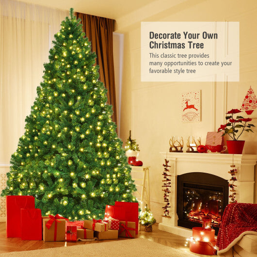 Costway 8Ft Pre-Lit Hinged PVC Christmas Tree 430 LED Lights Green
