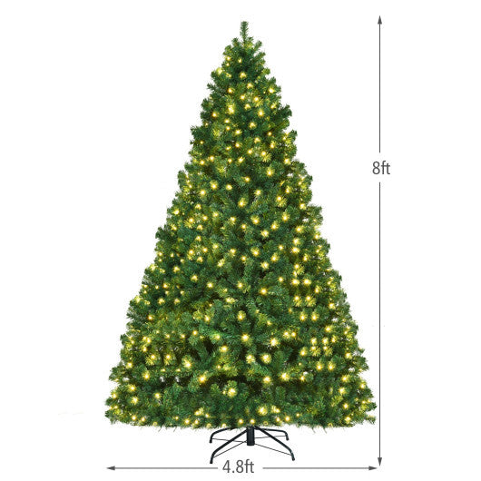 Costway 8Ft Pre-Lit Hinged PVC Christmas Tree 430 LED Lights Green