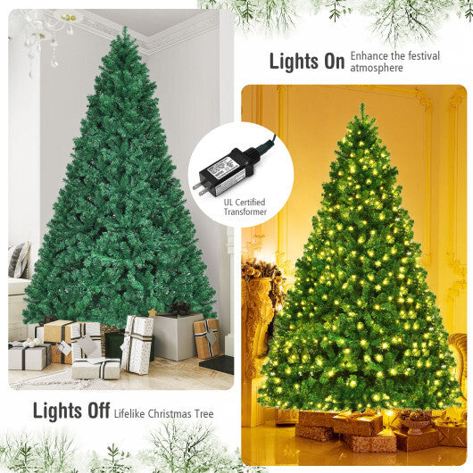Costway 8Ft Pre-Lit Hinged PVC Christmas Tree 430 LED Lights Green