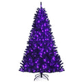 Costway Black Artificial Christmas Halloween Tree with Purple LED Lights-7 ft