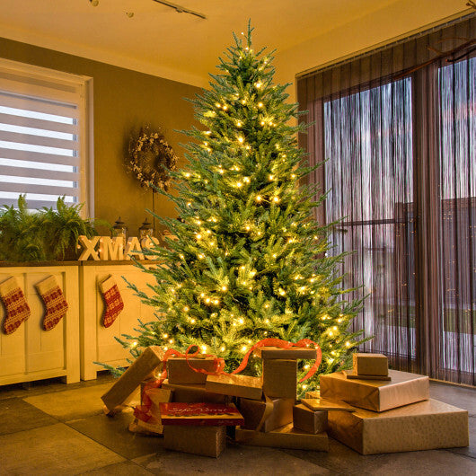 Costway Pre-lit Christmas Tree with 280 Warm White LED Lights and 8 Lighting Modes-7 ft - Color: Green - Size: 7 ft