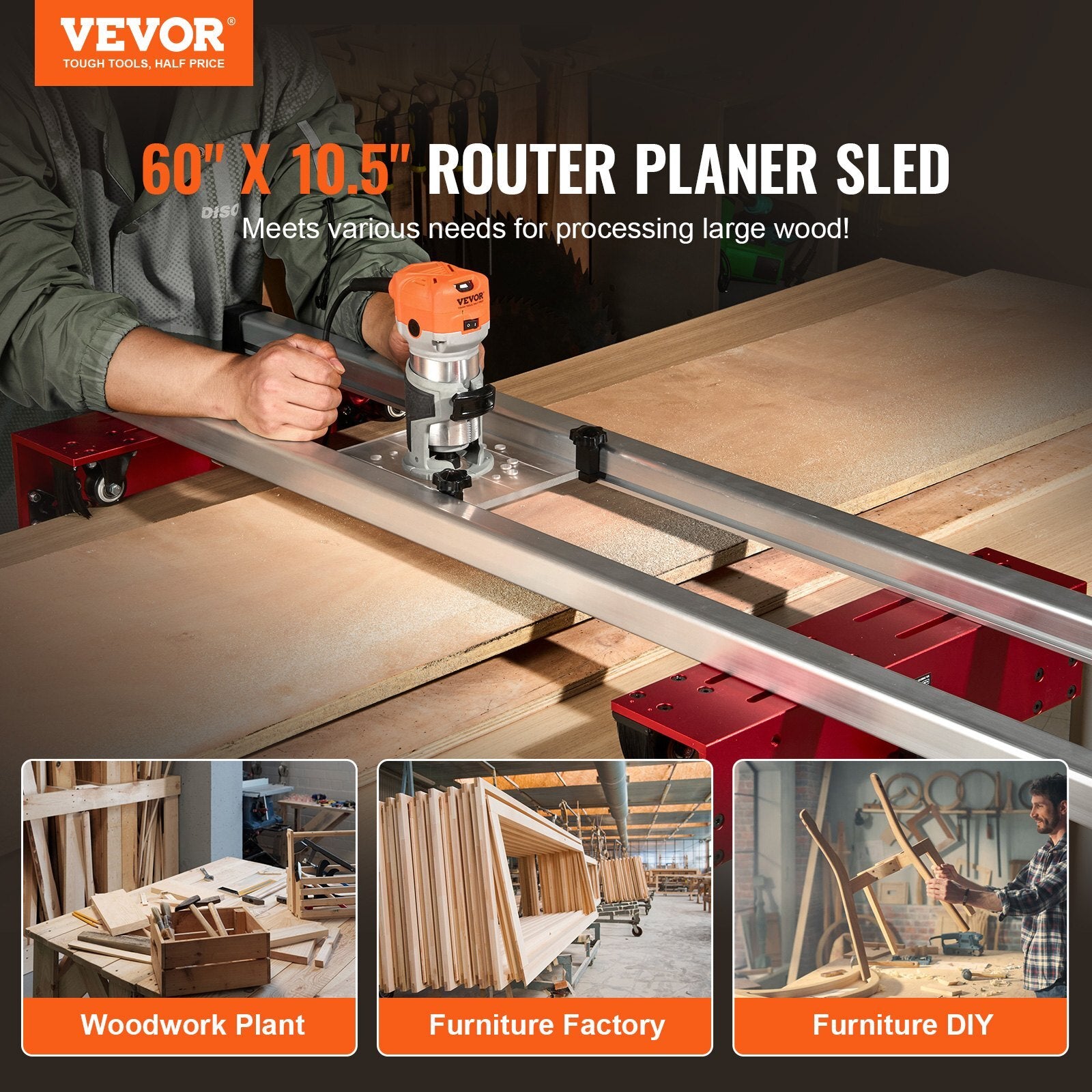 Router Sled, 60 inches, Portable and Adjustable Slab Flattening Jig DIY Woodworking Router Sled for Flattening Slabs for Wood Flattening, Home DIY