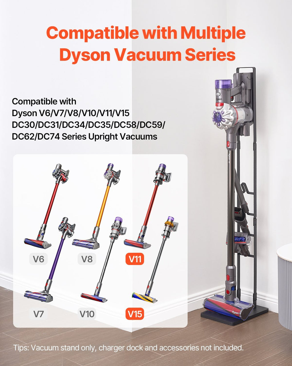 Vacuum Stand, Compatible With Dyson V6 V7 V8 V10 V11 V15, Stable Vacuum Stand Holder with 4 Hooks for Dyson DC30 DC31 DC34 DC35 DC58 DC59 DC62 D74 Cordless Upright Vacuum Cleaners & Accessories