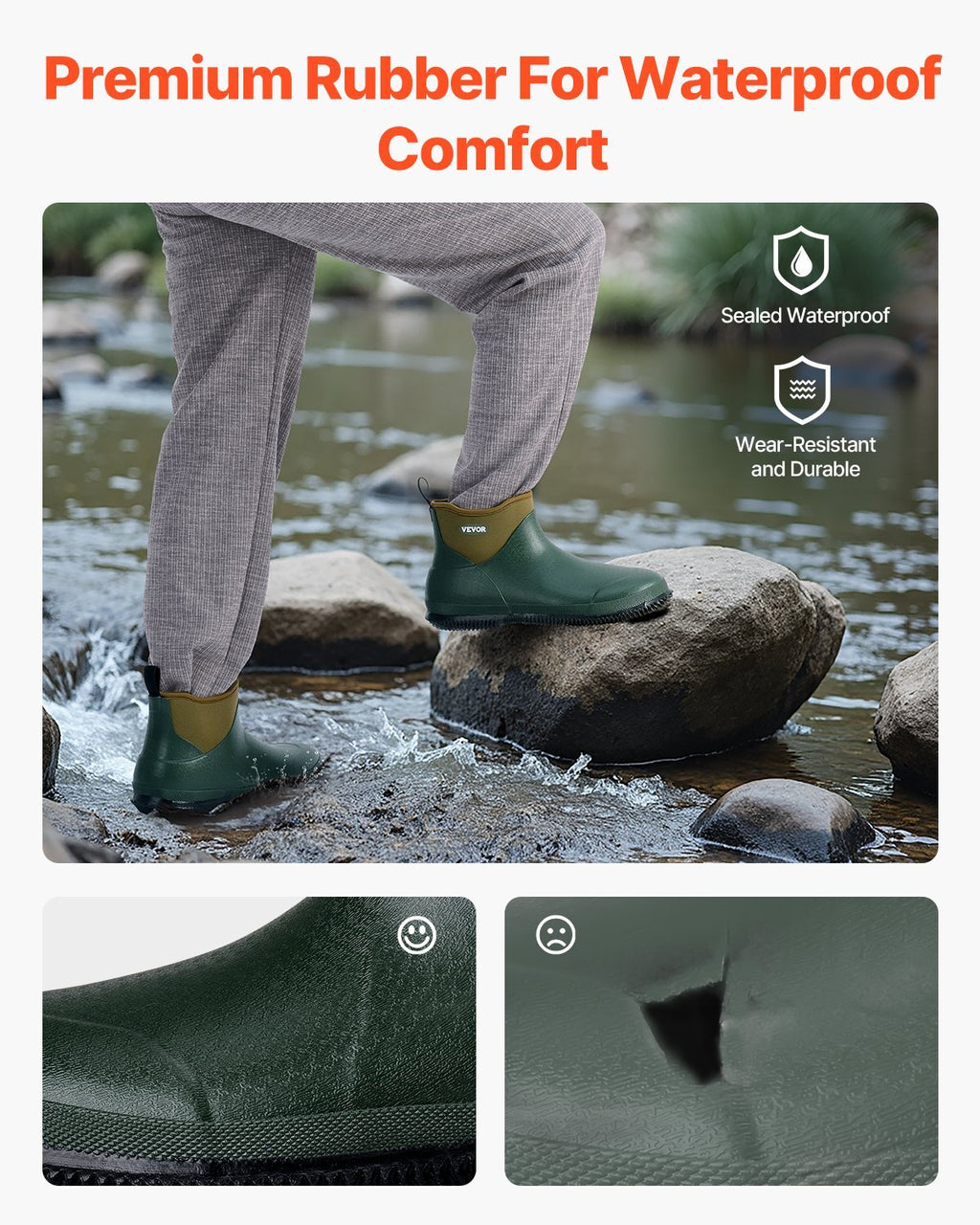 Women's Deck Boots, Waterproof Fishing Rain Boots, Anti-Slip Ankle Rubber Boots, Gardening Insulated Mud Boots, Neoprene Rubber, Lightweight & Durable, for Manufacturing, Farming, Size 10 US