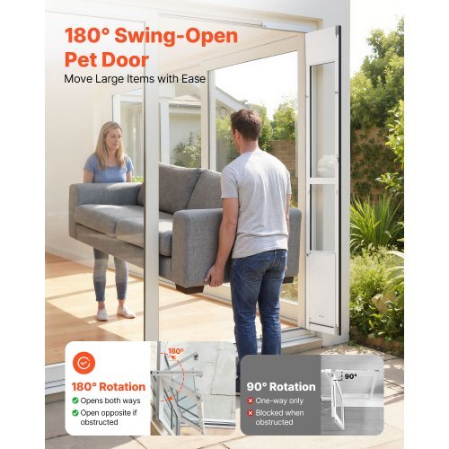 Dog Door for Sliding Glass Door, 75 7/8" to 80 11/16" Adjustable Height, Aluminum Alloy Frame with Flap, Lock Design, for Large-Sized Dogs, 180? Swing-Open Sliding Glass Pet Doors