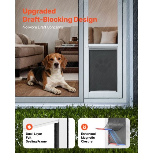 Dog Door for Sliding Glass Door, 75 7/8" to 80 11/16" Adjustable Height, Aluminum Alloy Frame with Flap, Lock Design, for Large-Sized Dogs, 180? Swing-Open Sliding Glass Pet Doors
