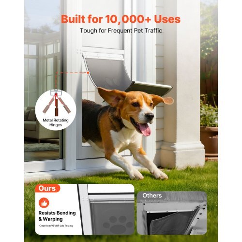 Dog Door for Sliding Glass Door, 75 7/8" to 80 11/16" Adjustable Height, Aluminum Alloy Frame with Flap, Lock Design, for Large-Sized Dogs, 180? Swing-Open Sliding Glass Pet Doors