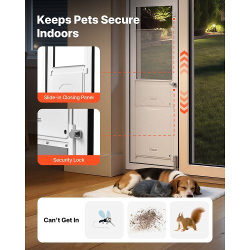 Dog Door for Sliding Glass Door, 75 7/8" to 80 11/16" Adjustable Height, Aluminum Alloy Frame with Flap, Lock Design, for Large-Sized Dogs, 180? Swing-Open Sliding Glass Pet Doors