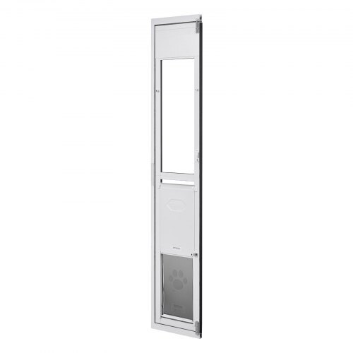Dog Door for Sliding Glass Door, 75 7/8" to 80 11/16" Adjustable Height, Aluminum Alloy Frame with Flap, Lock Design, for Large-Sized Dogs, 180? Swing-Open Sliding Glass Pet Doors