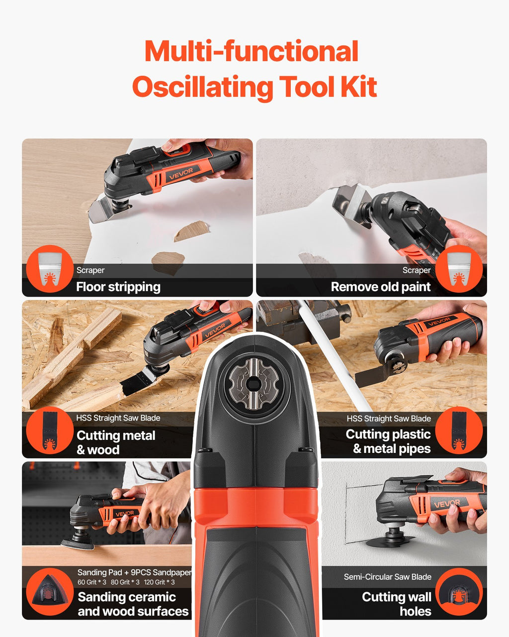 Multitool Oscillating Tool, 4Amps Electric Oscillating Multi Tool Corded with 6 Variable Speeds 7000 - 19000 OPM, 3.2? Oscillating Angle, 13PCS Saw Accessories, LED Work Light & Tool Bag