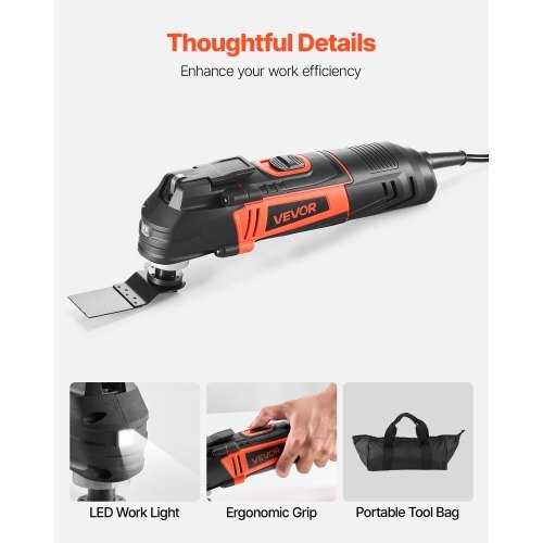 Multitool Oscillating Tool, 4Amps Electric Oscillating Multi Tool Corded with 6 Variable Speeds 7000 - 19000 OPM, 3.2? Oscillating Angle, 13PCS Saw Accessories, LED Work Light & Tool Bag