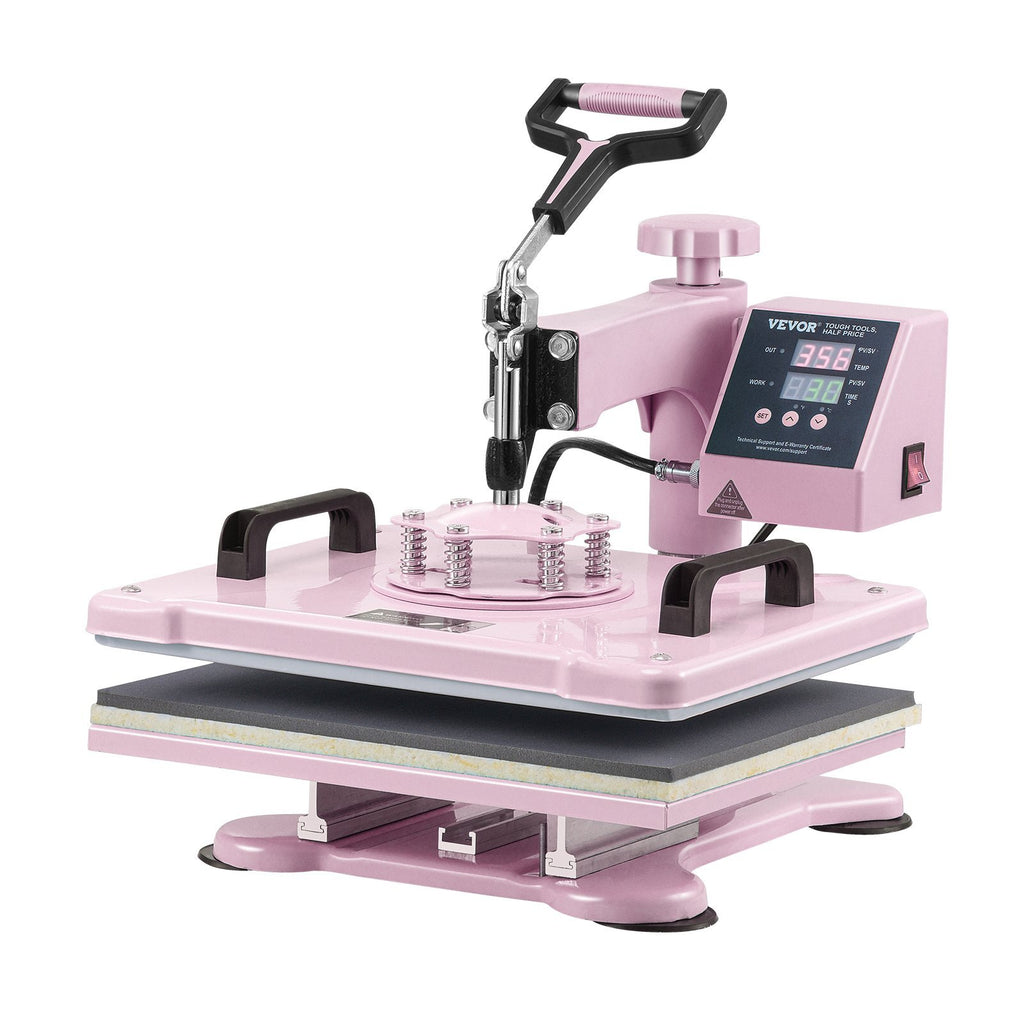 Heat Press Machine, 12 x 15 inch, 5 in 1 Heat Transfer Machine with 30 oz Tumbler Press, 360? Swing Away T-Shirt Pressing, Digital Precise Control, for T-Shirts/Mugs/Hats/Plates, Pink