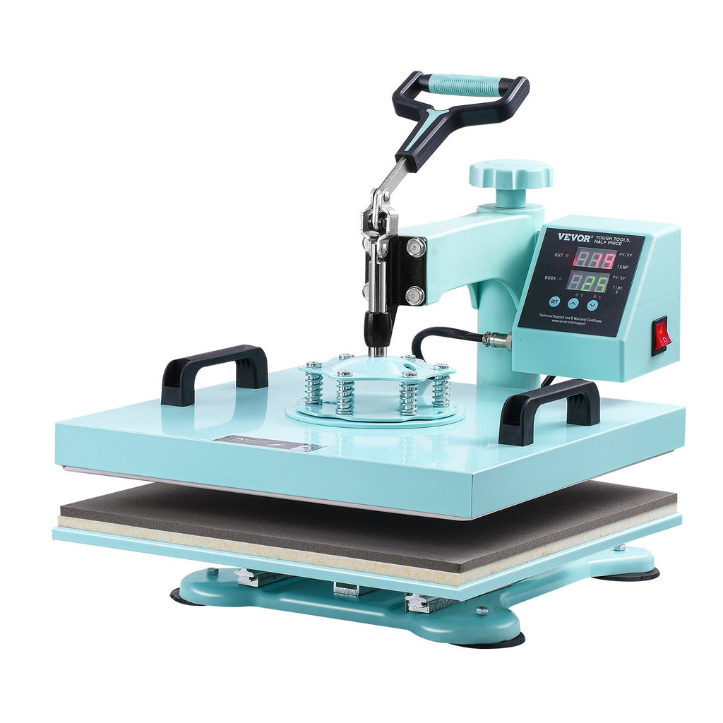 Heat Press Machine, 15 x 15 inch, 5 in 1 Heat Transfer Machine with 30 oz Tumbler Press, 360? Swing Away T-Shirt Pressing, Digital Precise Control, for T-Shirts/Mugs/Hats/Plates, Green