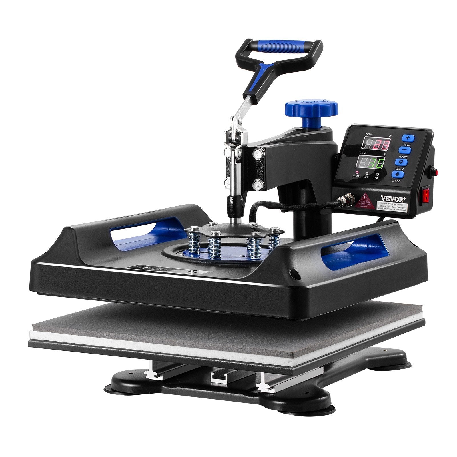 Heat Press Machine, 15 x 15 inch, 5 in 1 Heat Transfer Machine with 30 oz Tumbler Press, 360? Swing Away Digital T-Shirt Pressing, Teflon Coating, for T-Shirts/Mugs/Hats/Plates, Black+Blue
