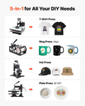 Heat Press Machine 12 x 15 in 5-in-1 Combo Sublimation Press Machine, Heat Up Fast and Even, Digital Precise Time and Temp Control, Multi-Function, for T-Shirts, Mugs, Tumblers, Caps, Plates