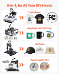 Heat Press Machine, 15 x 15 in, 8-in-1 Multifunction, 360? Swing Away, Heat Up Fast and Even, Digital Precise Control, Sublimation Press Machine for T-Shirts, Mugs, Tumblers, Caps, Plates