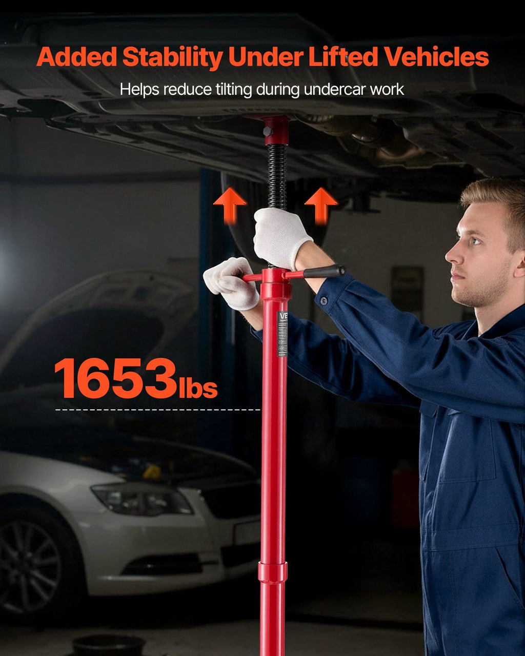 Underhoist Support Stand, 3/4 Ton (1653 lbs) Capacity Under Hoist Jack Stand, Lifting from 54.02" to 83.86", Bearing Mounted Spin Handle, Self-Locking Threaded Screw, Support Vehicle Components