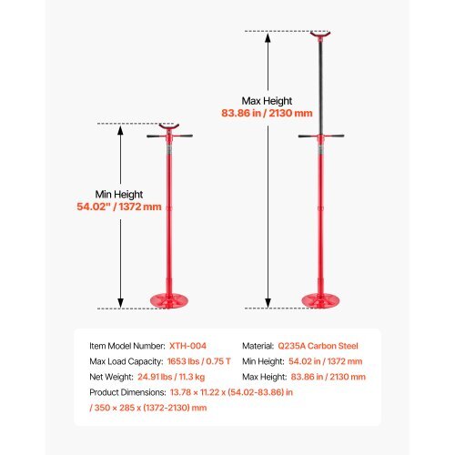 Underhoist Support Stand, 3/4 Ton (1653 lbs) Capacity Under Hoist Jack Stand, Lifting from 54.02" to 83.86", Bearing Mounted Spin Handle, Self-Locking Threaded Screw, Support Vehicle Components
