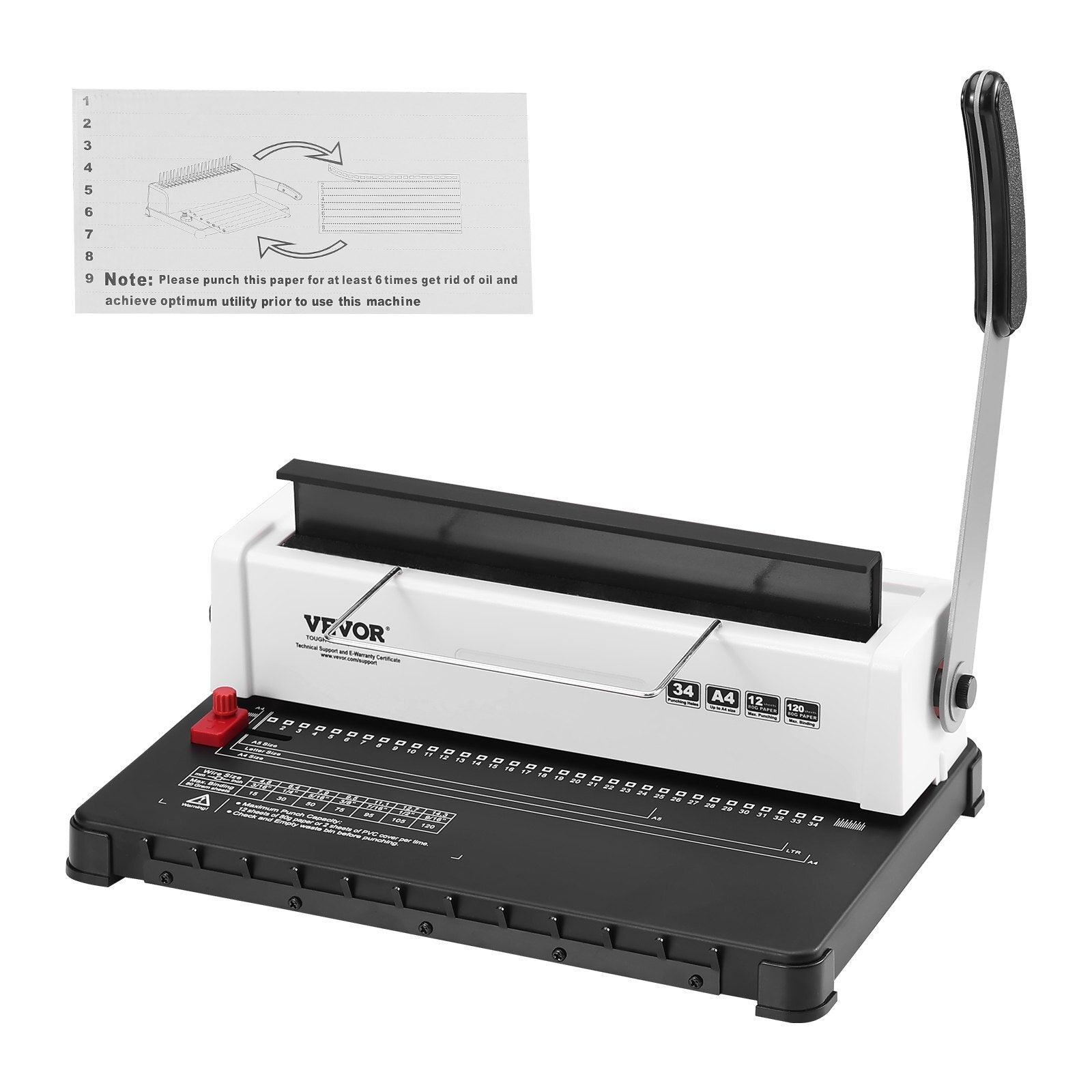 Coil Spiral Binding Machine, Manual Book Maker 34-Holes Binding 120 Sheets, Punch Binder Adjustable 3/16" - 9/16" Coil Binding Spines, for Letter Size, A4, A5