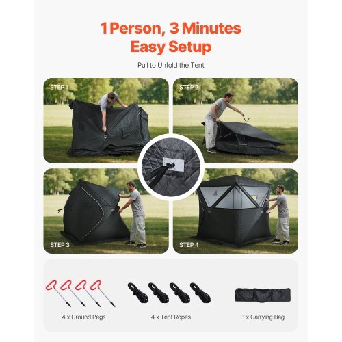 Outdoor Sauna Tent Pro, Portable Steam & Dry Sauna for 4 Persons, Heavy-Duty Oxford Cloth & Carbon Steel, Easy Setup for Camping, Backyard, or Home Gym,Easy Setup(Black)