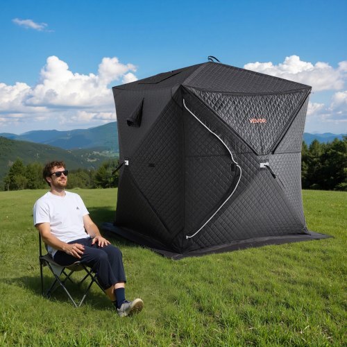 Outdoor Sauna Tent Pro, Portable Steam & Dry Sauna for 4 Persons, Heavy-Duty Oxford Cloth & Carbon Steel, Easy Setup for Camping, Backyard, or Home Gym,Easy Setup(Black)