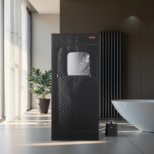 Upgraded Portable Steam Sauna for Home, 1 Person Full Body Home Spa Tent with Steamer & 1 Foldable Chairs & Remote & Essential Oil Box,Heavy-Duty Stainless Steel Frame Sauna Box, (Black)