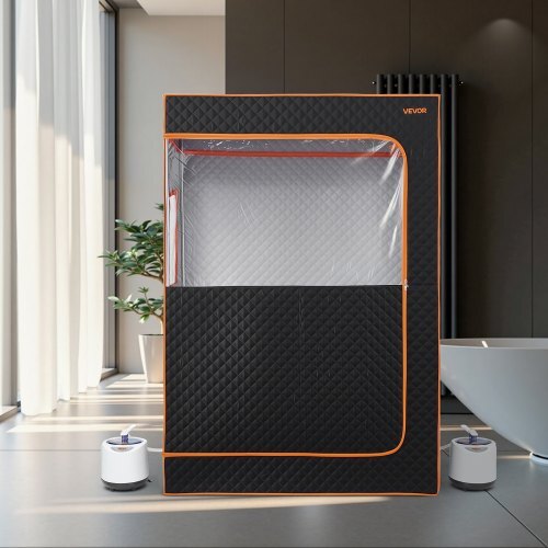 Upgraded Portable Steam Sauna for Home, 2 Person Full Body Home Spa Tent with Steamer & 2 Foldable Chairs & Remote & 2 Essential Oil Boxes,Heavy-Duty Stainless Steel Frame Sauna Box, (Black)