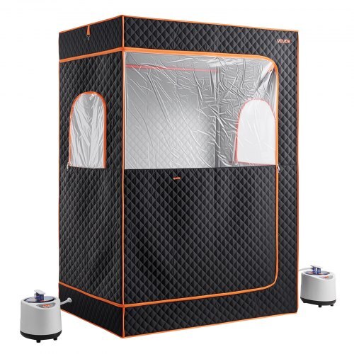 Upgraded Portable Steam Sauna for Home, 2 Person Full Body Home Spa Tent with Steamer & 2 Foldable Chairs & Remote & 2 Essential Oil Boxes,Heavy-Duty Stainless Steel Frame Sauna Box, (Black)