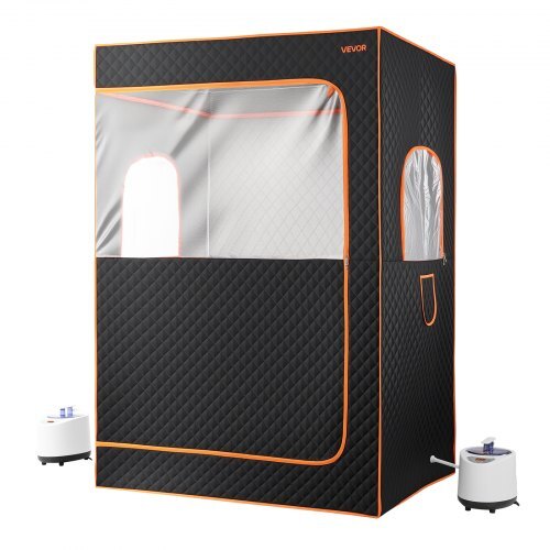 Upgraded Portable Steam Sauna for Home, 2 Person Full Body Home Spa Tent with Steamer & 2 Foldable Chairs & Remote & 2 Essential Oil Boxes,Heavy-Duty Stainless Steel Frame Sauna Box, (Black)