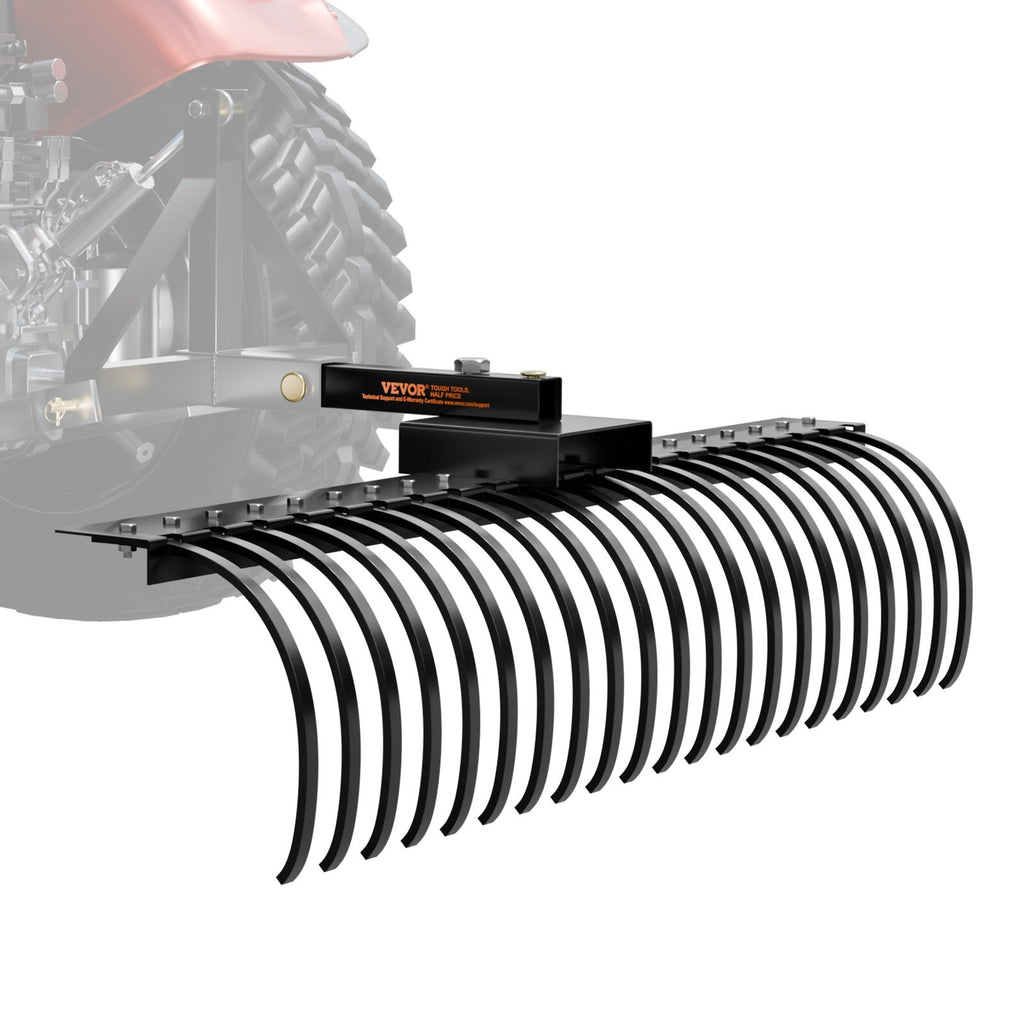Tow Behind Landscape Rake, 60" Tow Dethatcher with 21 Steel Coil Tines, Lawn Dethatcher Rake Attaches to 48" or 60" Toolbars and 3-point Suspension Systems, for Leaves, Pine Needles, and Grass