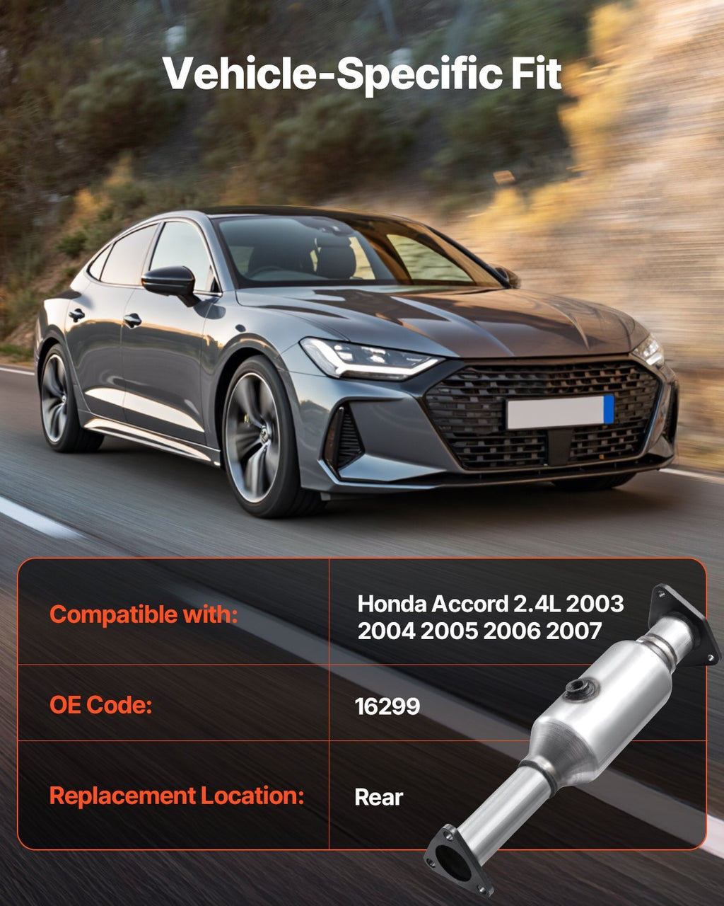 Catalytic Converter, Compatible with Honda Accord 2.4L 2003 2004 2005 2006 2007, 2.4L L4 Engine, Rear, Replacement OE 16299, Stainless Steel Material, for Quick Exhaust Gas Purification