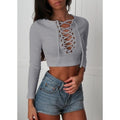 High Fashion Bandage T-shirt Style Women Top - Gray