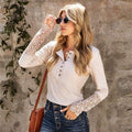 Solid Color Lace Sleeves Design Casual Fashion Women Top/ T-shirt - Light Khaki