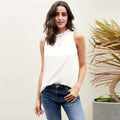 Ruffle Collar Sleeveless Design High Fashion Women Top/ T-shirt - White