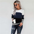 Contrast Colors Jointed Long Sleeves Fashion Women Top/ T-shirt - Blue